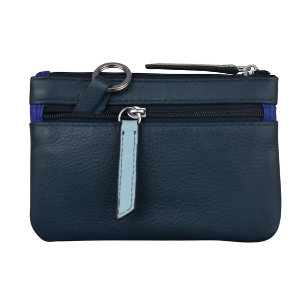 Striped Leather Coin Purse Denim Multi