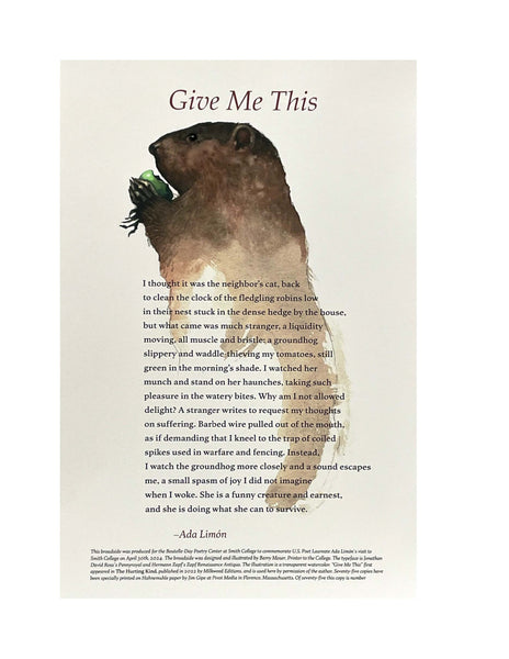 Ada Limon "Give Me This" / Barry Moser Broadside