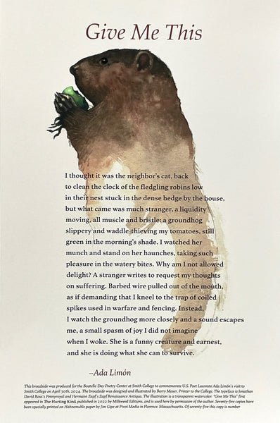 Ada Limon "Give Me This" / Barry Moser Broadside