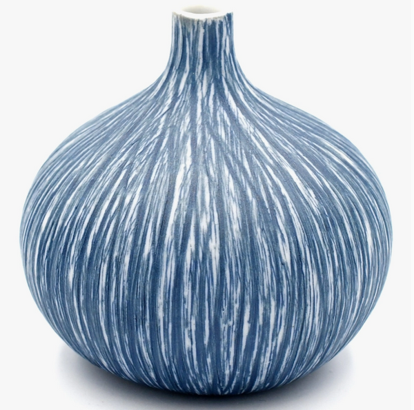 Bud Vase, Blue & White Textured Lines