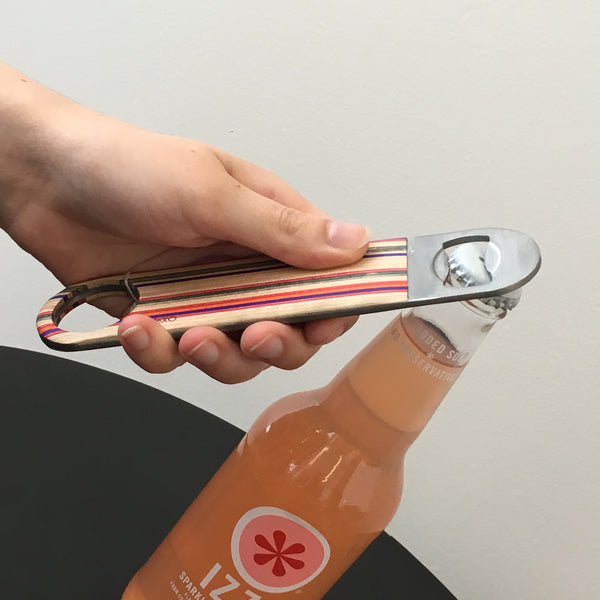 Lindsay Jo Holmes Maple recycled upcycled sustainable sustainability skateboard deck stripe geometric bottle opener SCMA Smith College Musem of Art earth friendly