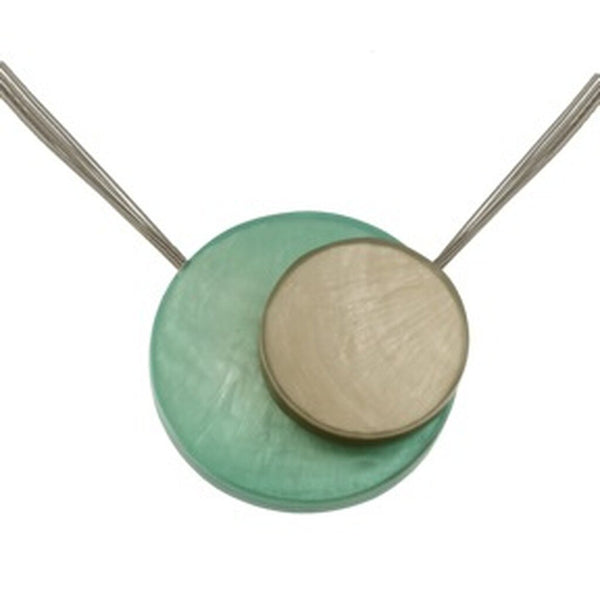 necklace steel wire colorful circles mother of pearl Indonesia scma smith college museum of art teal turquoise blue white gray grey