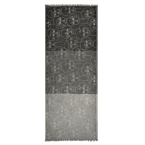 handprinted wool scarf faces geometric black gray grey white handmade scma smith college museum of art