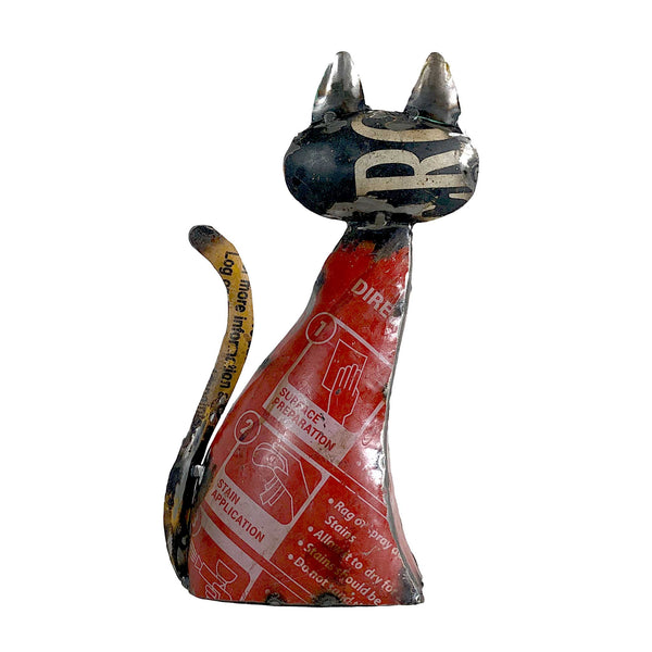 Large Sitting Cat of Up-cycled Metal