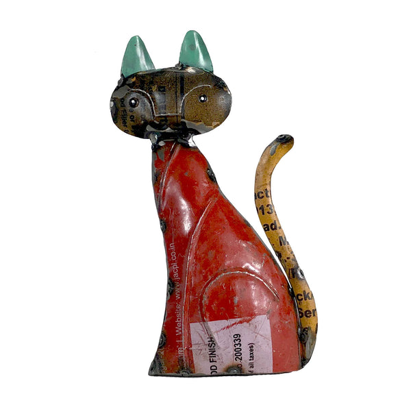 Large Sitting Cat of Up-cycled Metal