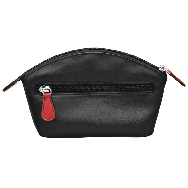 leather purse makeup cosmetics bag zipper stripes faces white black wallet scma smith college art museum