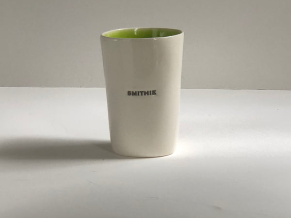 white porcelain dish cup tumbler smithie alum alumni alumnae handmade hand made scma smith college museum of art green lime citron