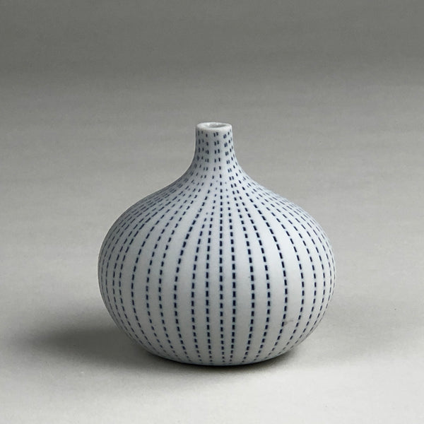 Bud Vase, Dotted Indigo Lines on White