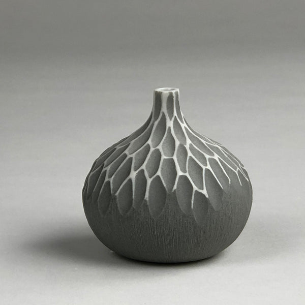 Bud Vase, Gray with Petals at Neck