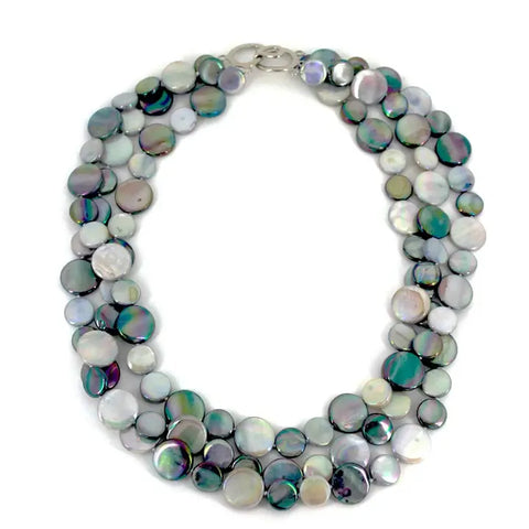 Silvery Gray Mother of Pearl Three Strand Necklace