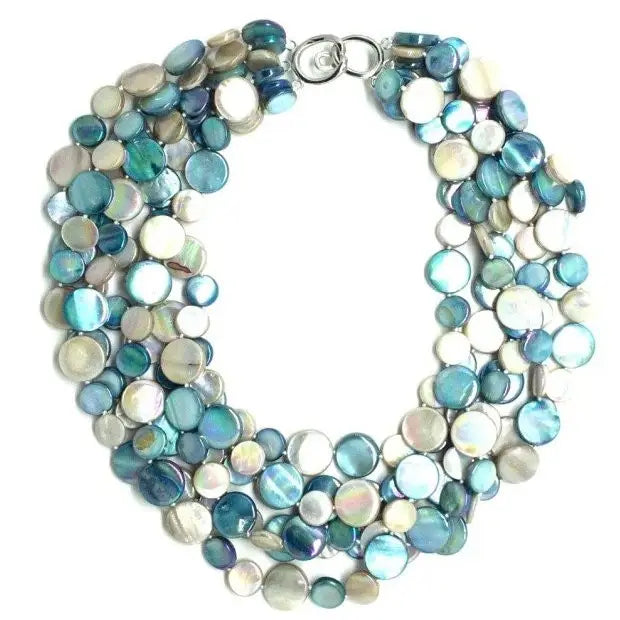 Teal Tones Mother of Pearl Five-Strand Necklace