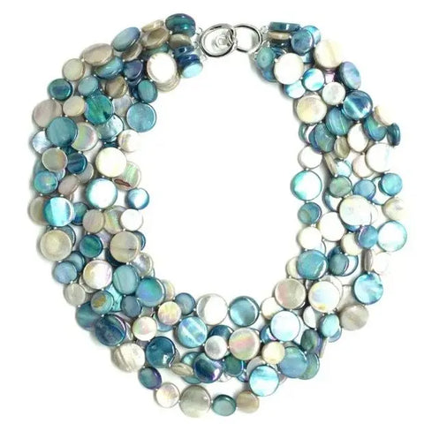 Teal Tones Mother of Pearl Five-Strand Necklace