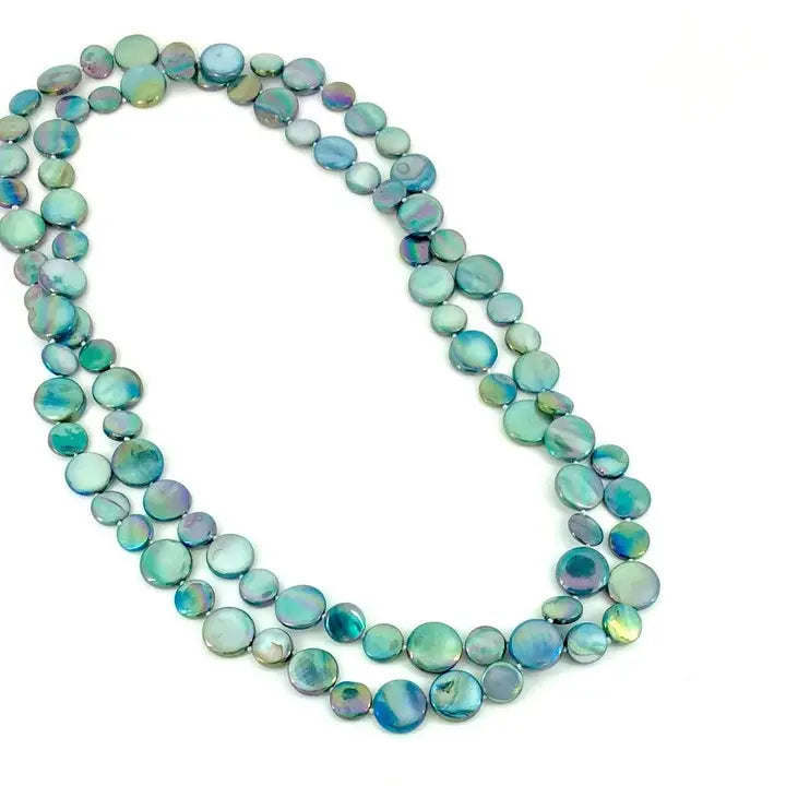 Teal Mother of Pearl Long Necklace