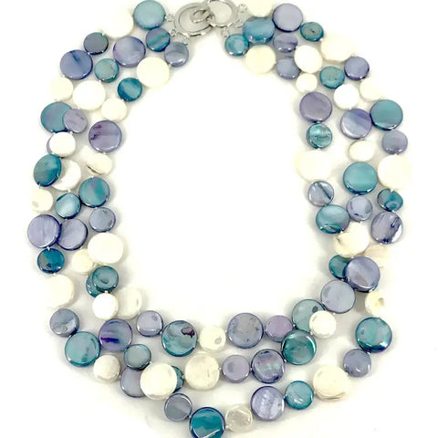 Turquoise & White Mother of Pearl Three-Strand Necklace