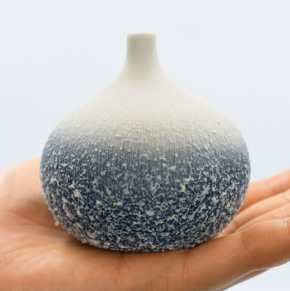 Bud Vase, Rough-Textured White and Blue