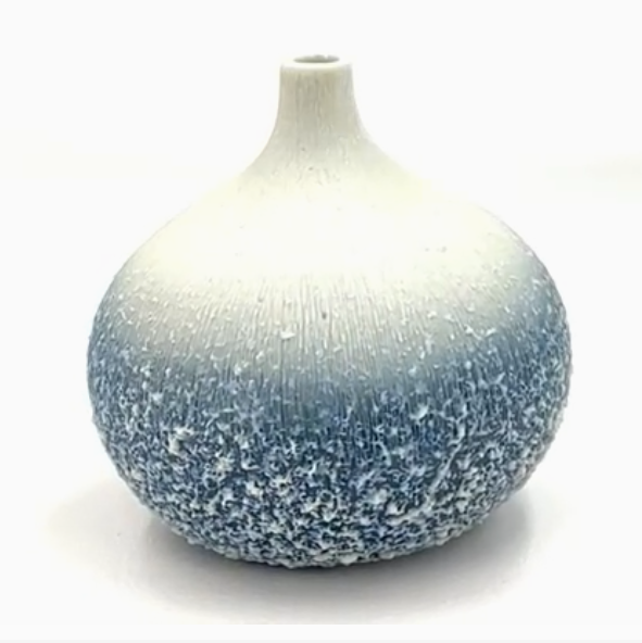 Bud Vase, Rough-Textured White and Blue