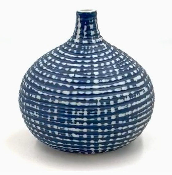 Bud Vase, Indigo & White Cross-Hatch