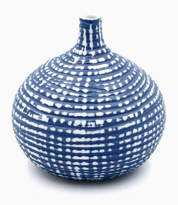 Bud Vase, Indigo & White Cross-Hatch