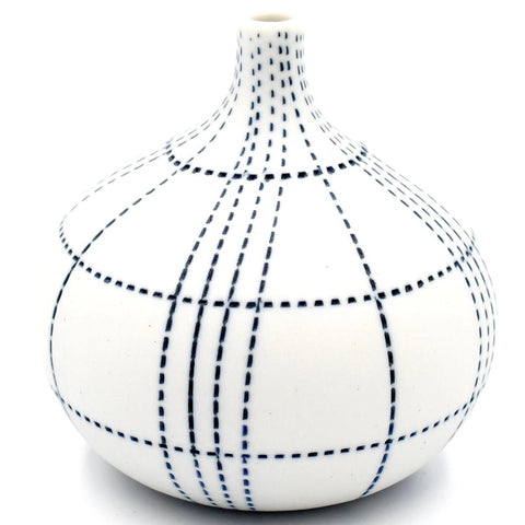 Bud Vase, Dotted Indigo Grid on White