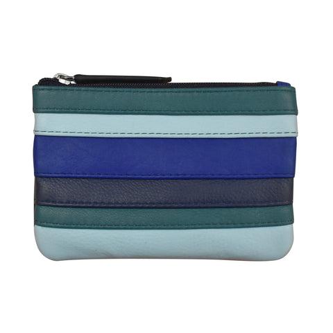 Striped Leather Coin Purse Denim Multi