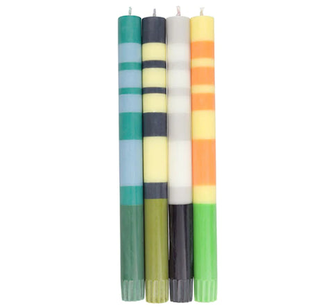 Green & Yellow Stripe Tapers, set of 4