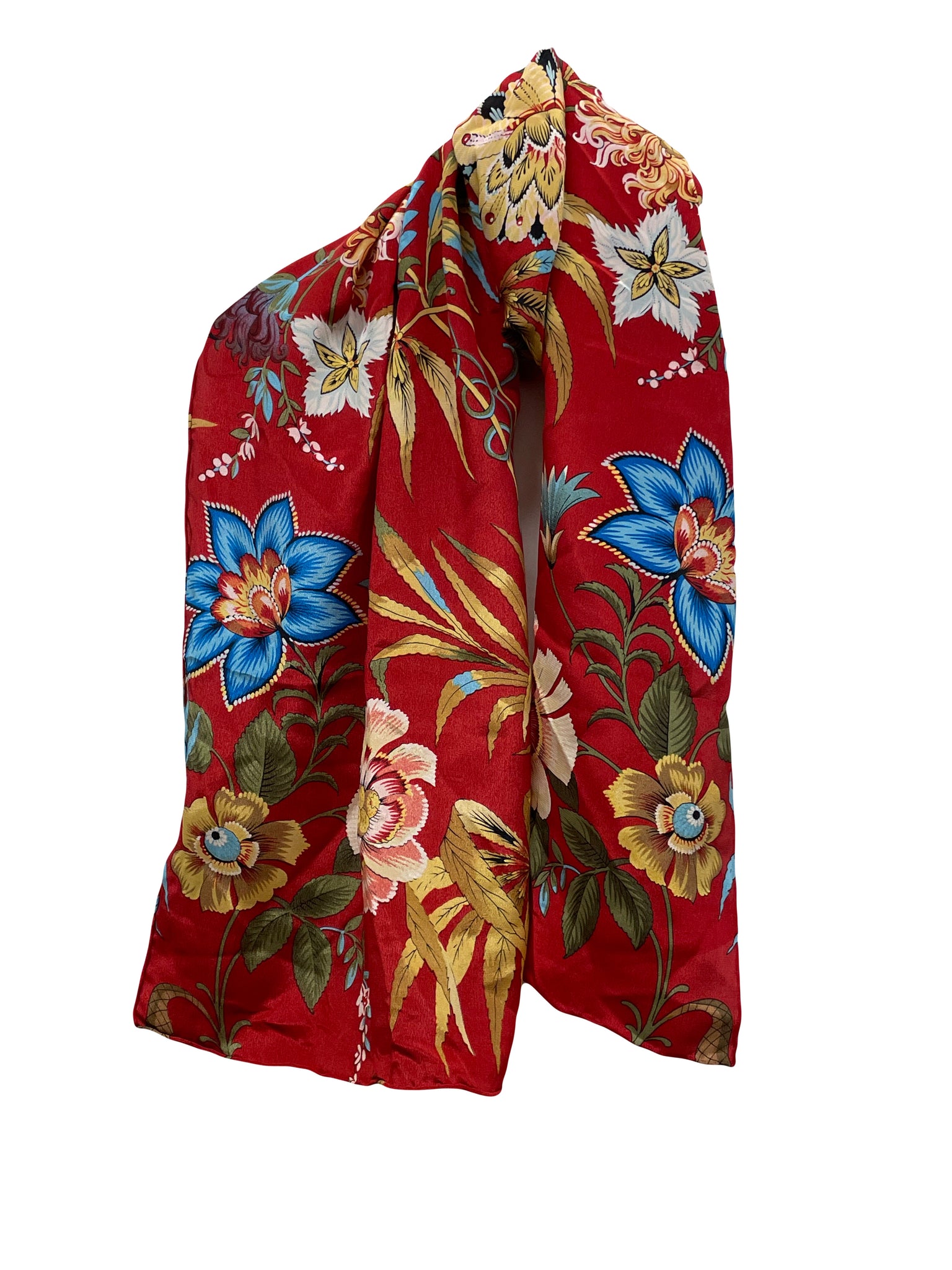 Red Floral Silk Scarf