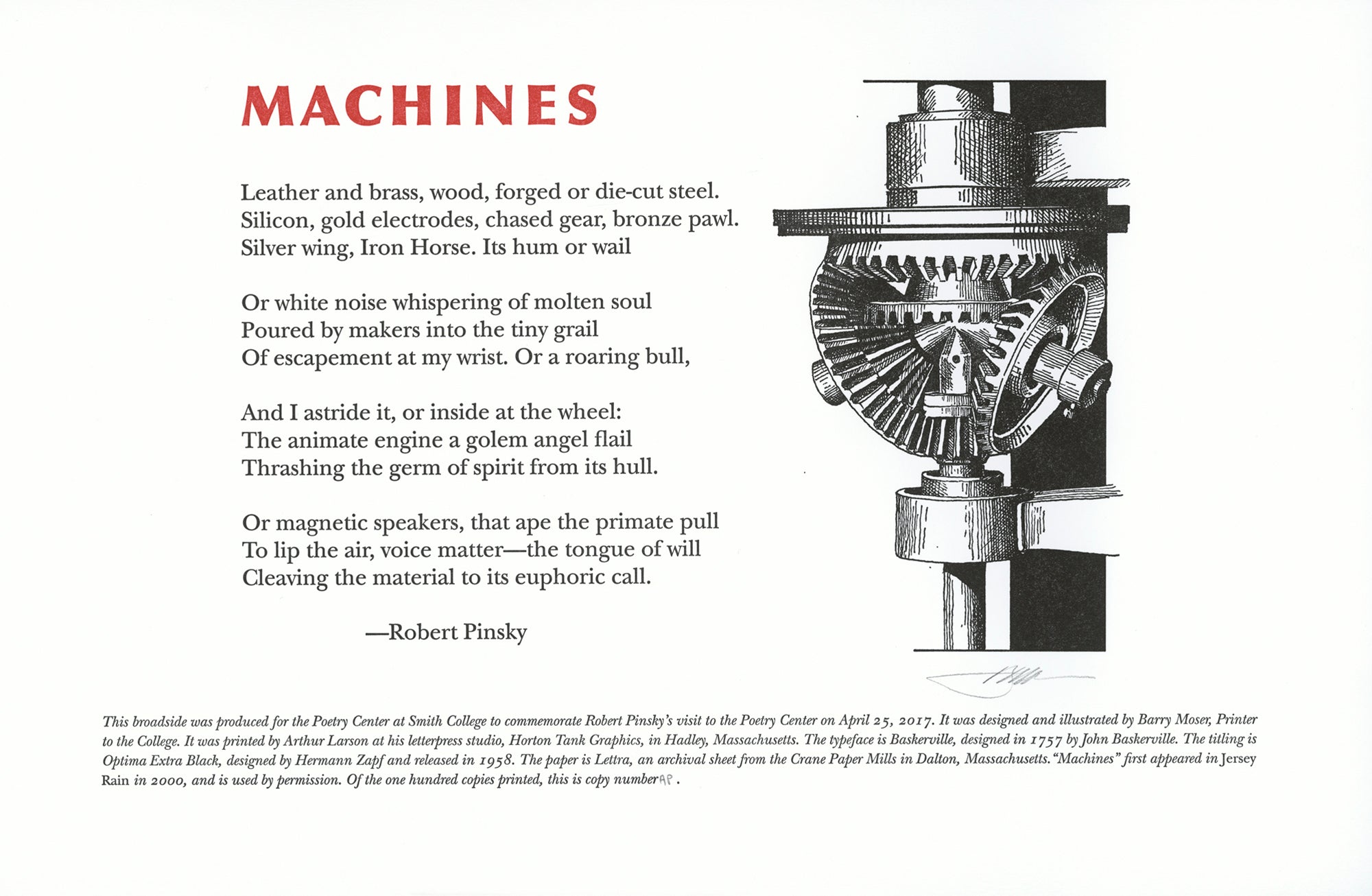 Robert Pinsky "Machines" / Barry Moser Broadside