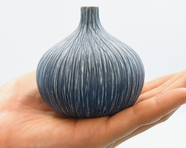 Bud Vase, Blue & White Textured Lines