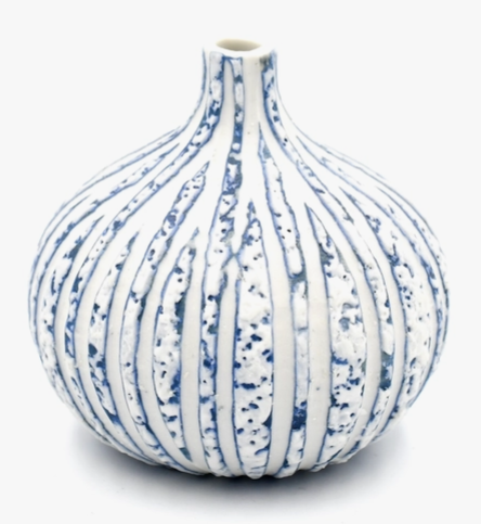 Bud Vase, Textured Blue and White Stripes