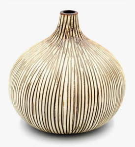 Bud Vase, Brown & White Carved Lines