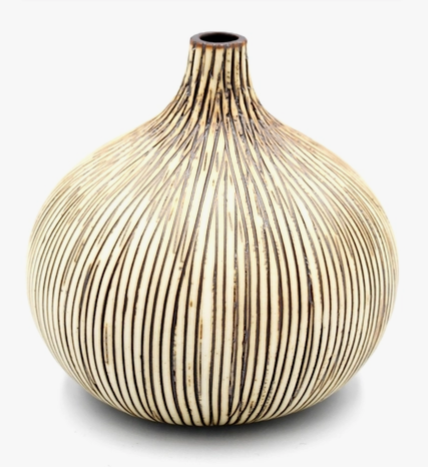 Bud Vase, Brown & White Carved Lines