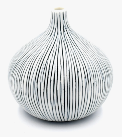 Bud Vase, Blue & White Carved Lines