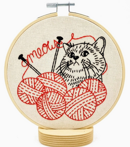 Kitten with Knitting Embroidery Kit