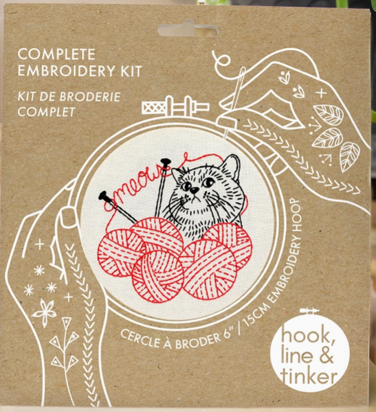 Kitten with Knitting Embroidery Kit