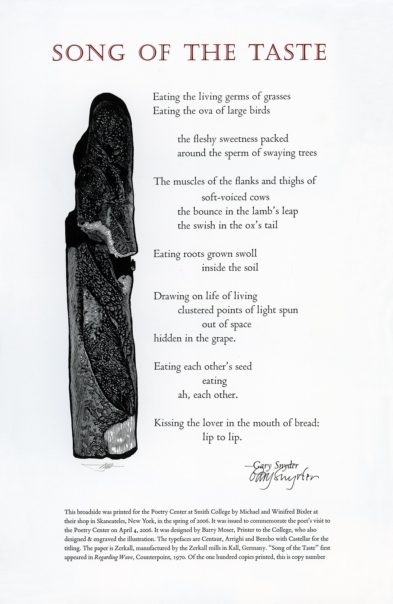 Gary Snyder "Song of the Taste" / Barry Moser Broadside