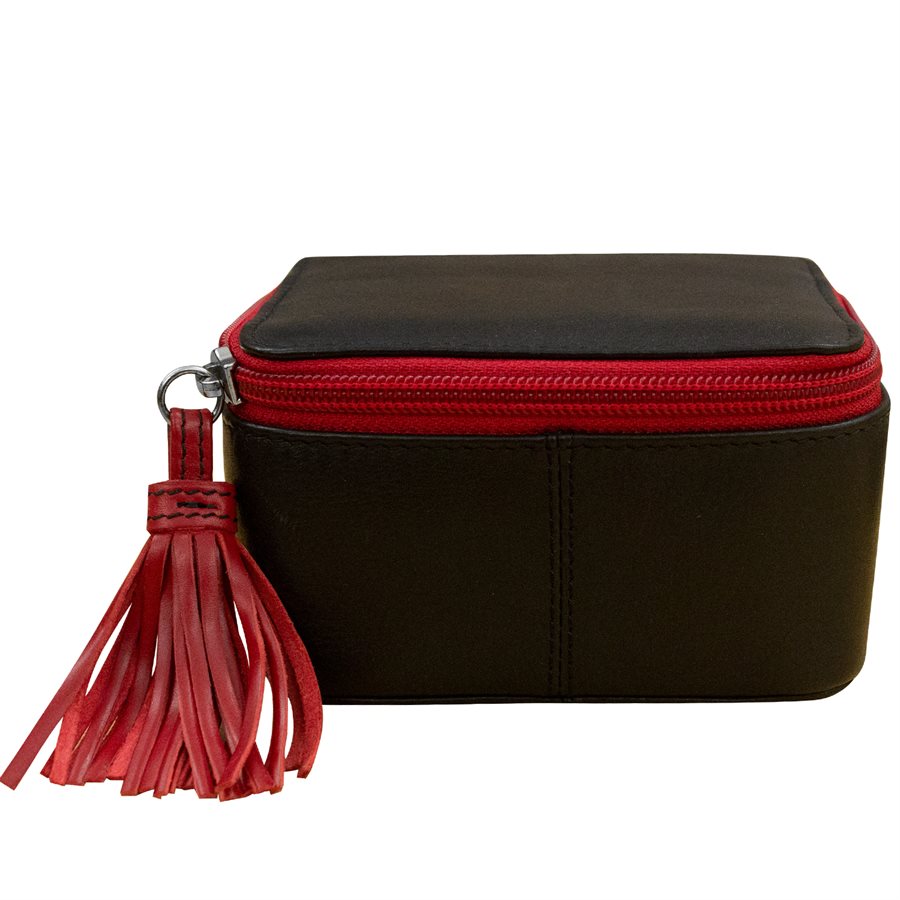 leather purse holder makeup cosmetics jewelry bag zipper stripes tassel colorful brown black red cherry scma smith college art museum