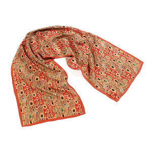 scarf wrap silk handmade handrolled Gustov Klimt hope red orange black geometric scma smith college museum of art