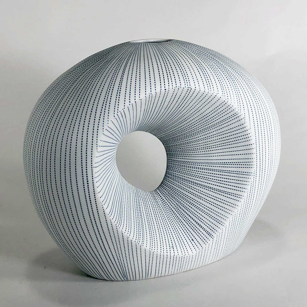 white porcelain blue glaze handmade handcrafted sculpture geometric display scma smith college museum of art