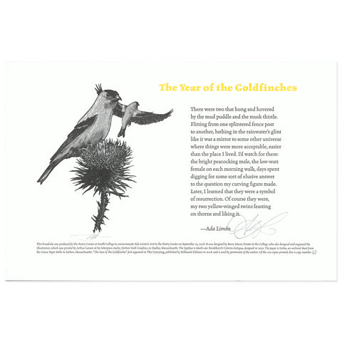 bird goldfinch print poem broadside scma smith college museum of art Barry Moser Ada Limon