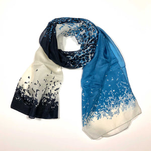 Flying Fox Dupatta silk scarf  geometric abstract sea glass blue white deep indigo SCMA Smith College Museum of Art