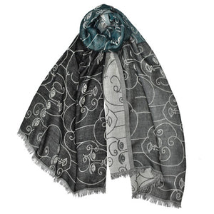 handprinted wool scarf faces geometric blue black gray grey white handmade scma smith college museum of art