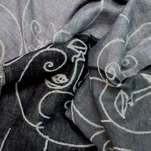 handprinted wool scarf faces geometric black gray grey white handmade scma smith college museum of art