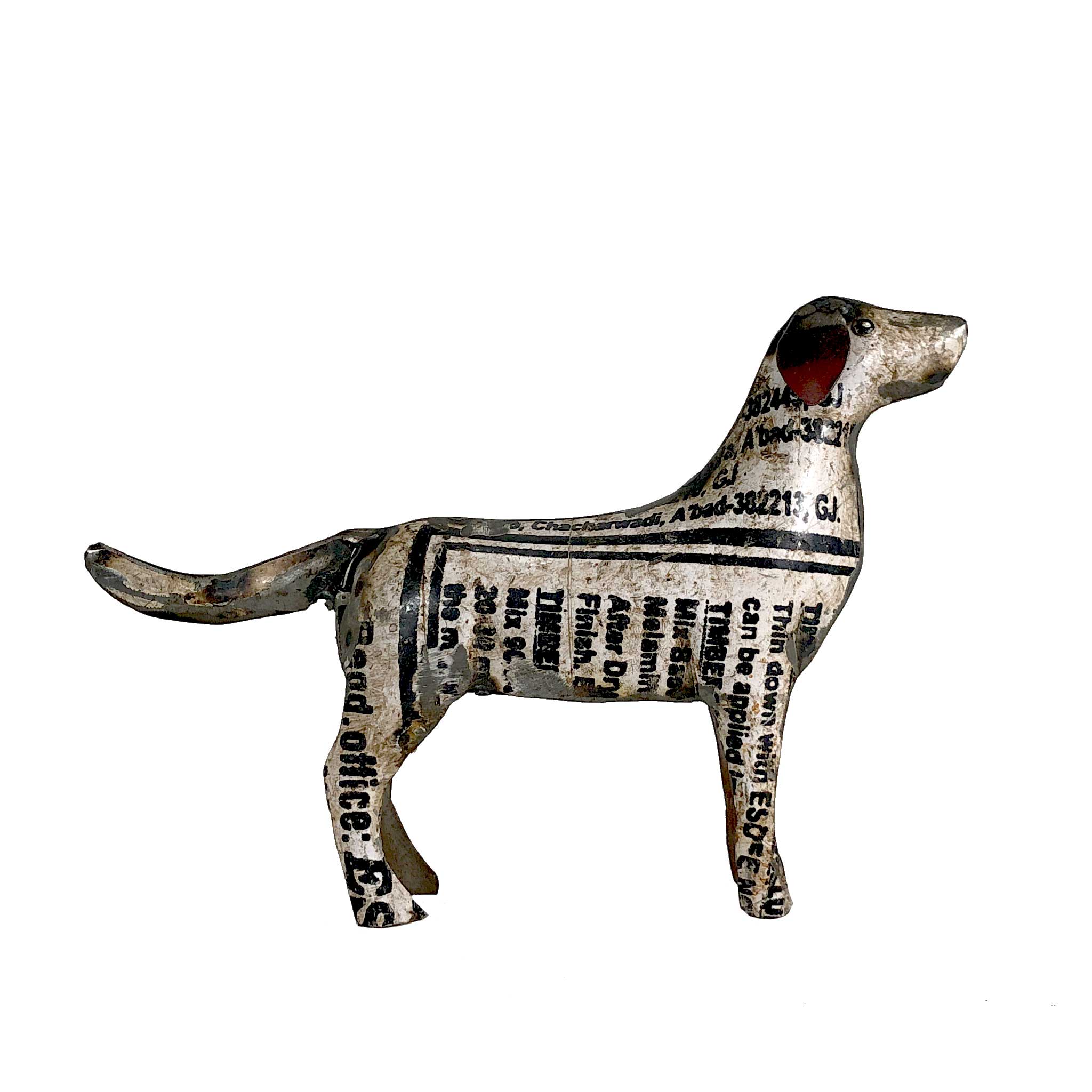 sculpture dog puppy recycled upcycled cooking container sustainable sustainability India handmade hand made scma smith college museum of art red white black