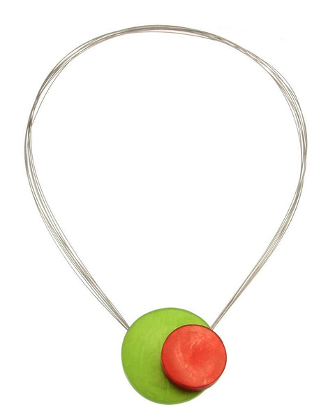 necklace steel wire colorful circles mother of pearl Indonesia scma smith college museum of art green red