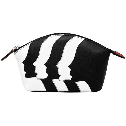 leather purse makeup cosmetics bag zipper stripes faces white black wallet scma smith college art museum