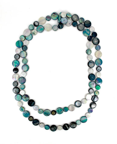 Turquoise & Gray Mother of Pearl Long Necklace
