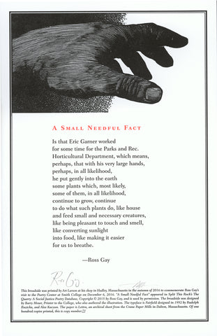 Poetry Center Smith College broadside poem hand print Ross Gay Barry Moser Eric Garner 