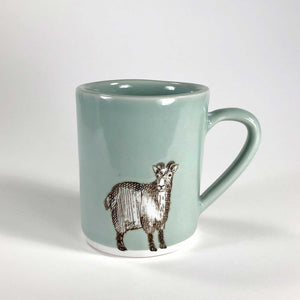 Susannah Tisue porcelain celadon mug teal goat handmade hand printed scma smith college museum of art