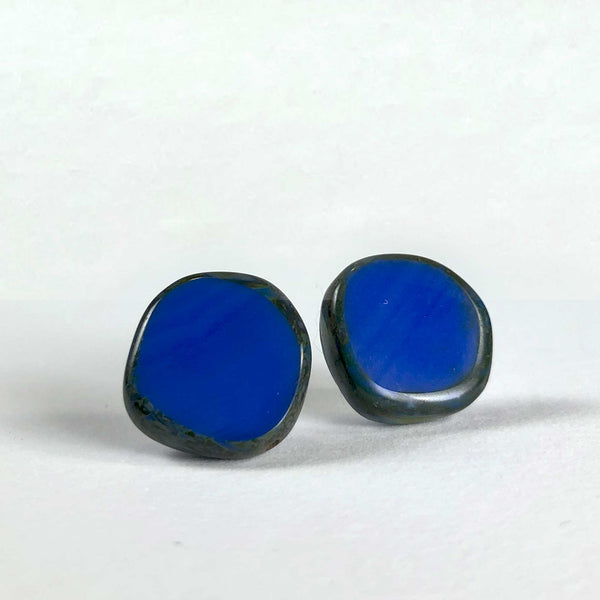 earring earrings glass round stud silver scma smith college musuem of art blue