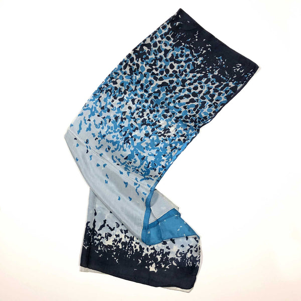 Flying Fox Dupatta silk scarf  geometric abstract sea glass blue white deep indigo SCMA Smith College Museum of Art